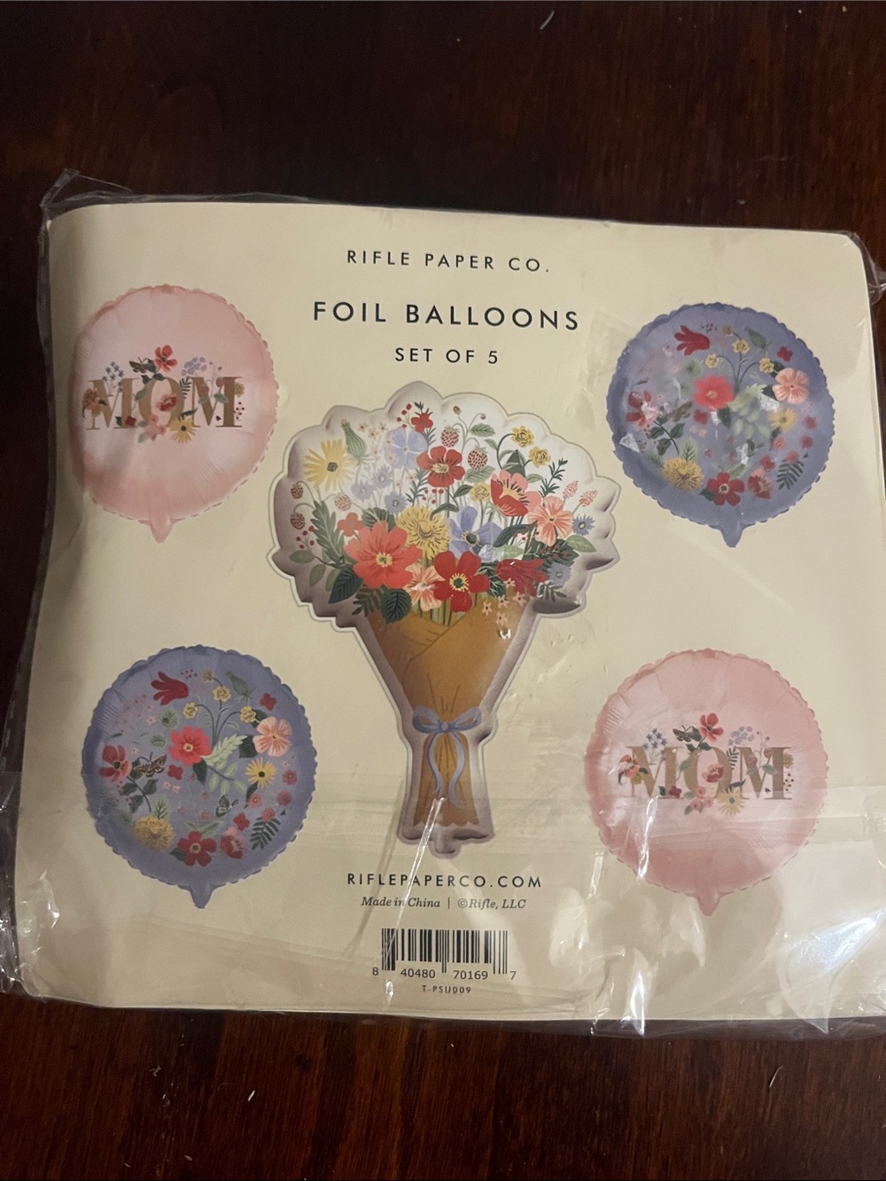 Rifle Paper Co. Pink & Blue Floral Bouquet Foil Balloons - Set of 5. MOM. New